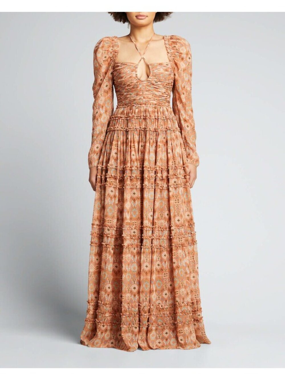 Ulla Johnson Rabia Long Sleeve Tiered Chiffon Silk Maxi Dress in Horizon Size 2 - Picture 4 of 6